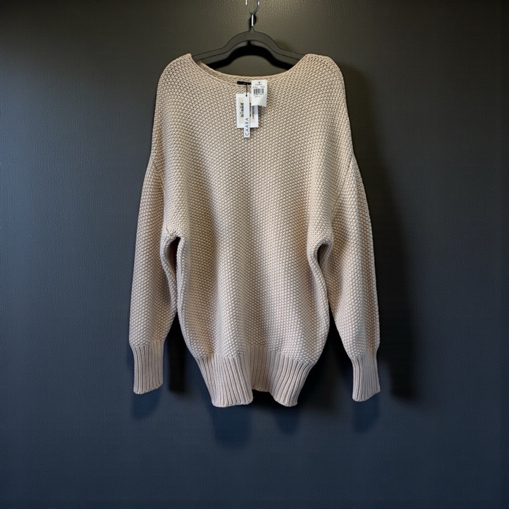 NWT Caara Women's Day By Day Long Cream Knit Boatneck Tunic‎ Sweater Size Small